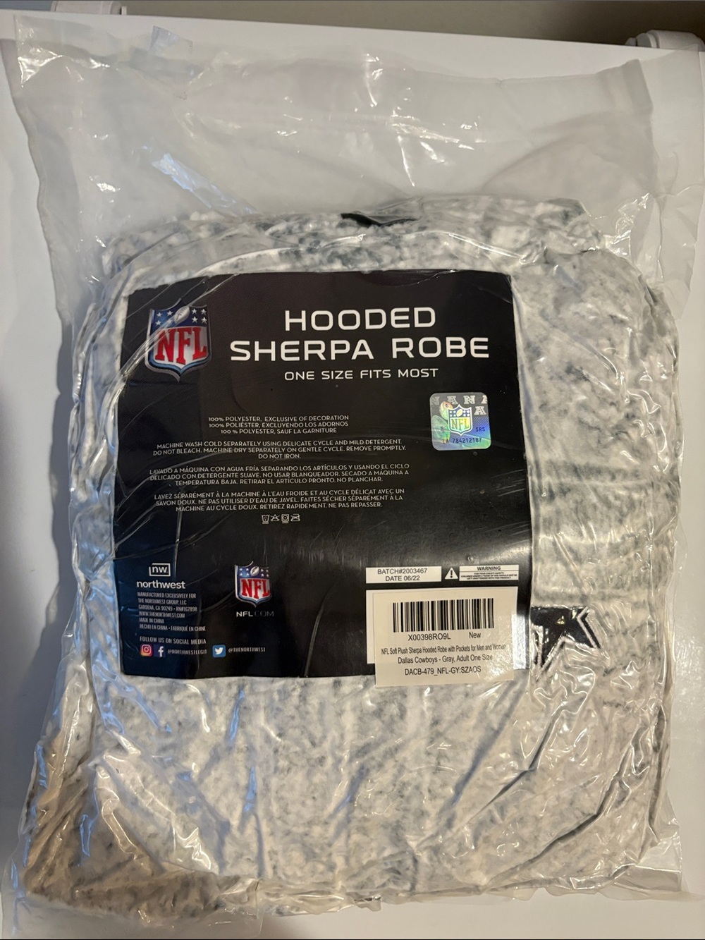 NFL Hooded Sherpa Robe in Gray and Navy